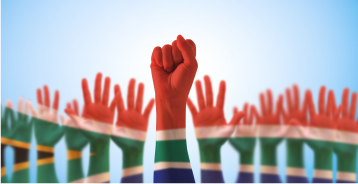 Hands in the air with south african flag